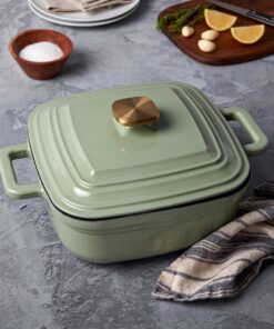 4-Quart Enameled Cast Iron Square Dutch Ovens, Matcha Green