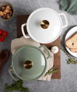 3-Quart Fluted Enameled Cast Iron Dutch Oven, White/Sage