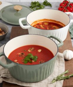 Alternative view of 3-Quart Fluted Enameled Cast Iron Dutch Oven, White/Sage