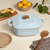 4-Quart Enameled Cast Iron Square Dutch Ovens, Light Blue