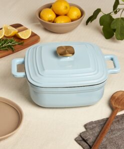 4-Quart Enameled Cast Iron Square Dutch Ovens, Light Blue