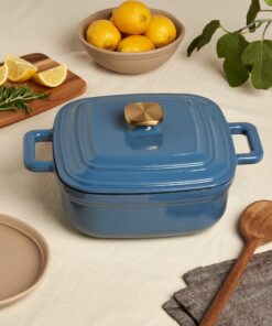 4-Quart Enameled Cast Iron Square Dutch Ovens, Cool Blue
