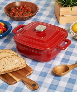 4-Quart Enameled Cast Iron Square Dutch Ovens, Red